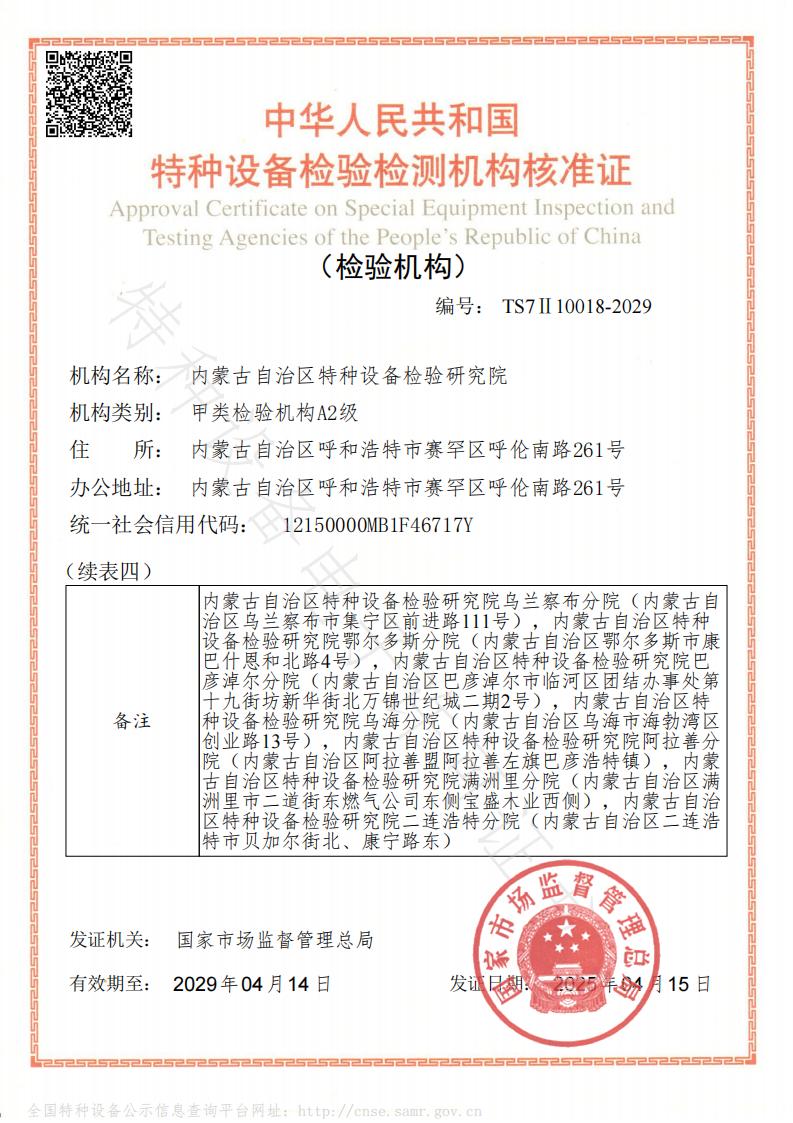特种设备检验检测机构核准证-续表四